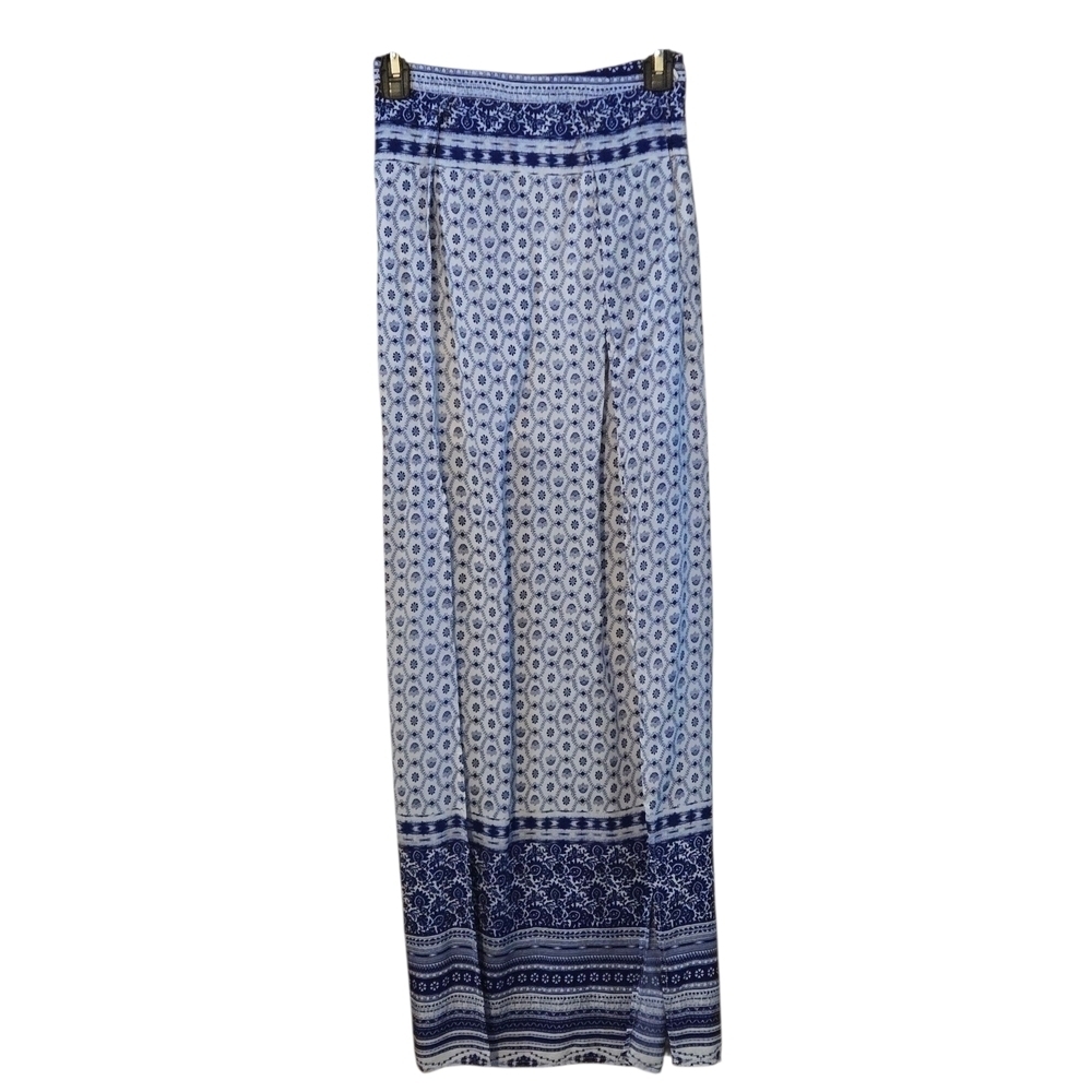 L'atiste by Amy Blue Patterned Maxi Skirt Women's Small Abstract Full Side Slits